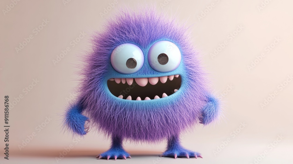 Cute blue furry monster 3D cartoon character Cute blue furry monster 3D cartoon character