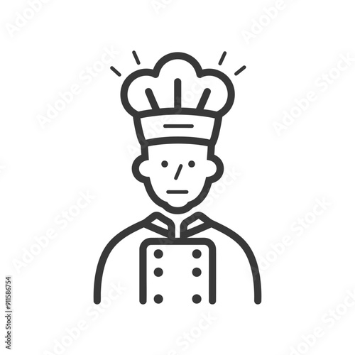 Line Art Illustration of a Chef Wearing a Hat