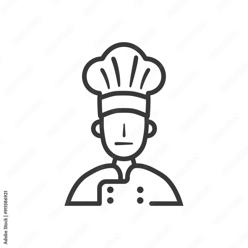 Line art illustration of a chef wearing a toque Line art illustration of a chef wearing a toque