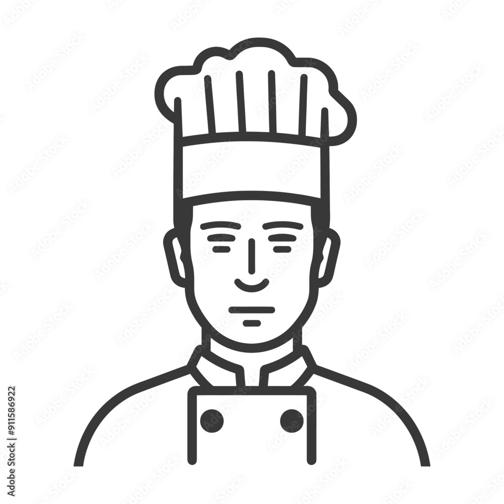 Obraz premium Line Art Illustration of a Chef with a Hat