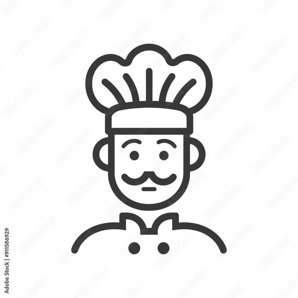 Line Art Illustration of a Chef with a Mustache and a Chefs Hat Line Art Illustration of a Chef with a Mustache and a Chefs Hat