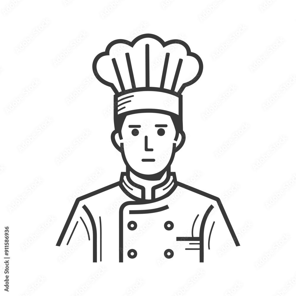 Line Art Illustration of a Chef Wearing a Toque Line Art Illustration of a Chef Wearing a Toque