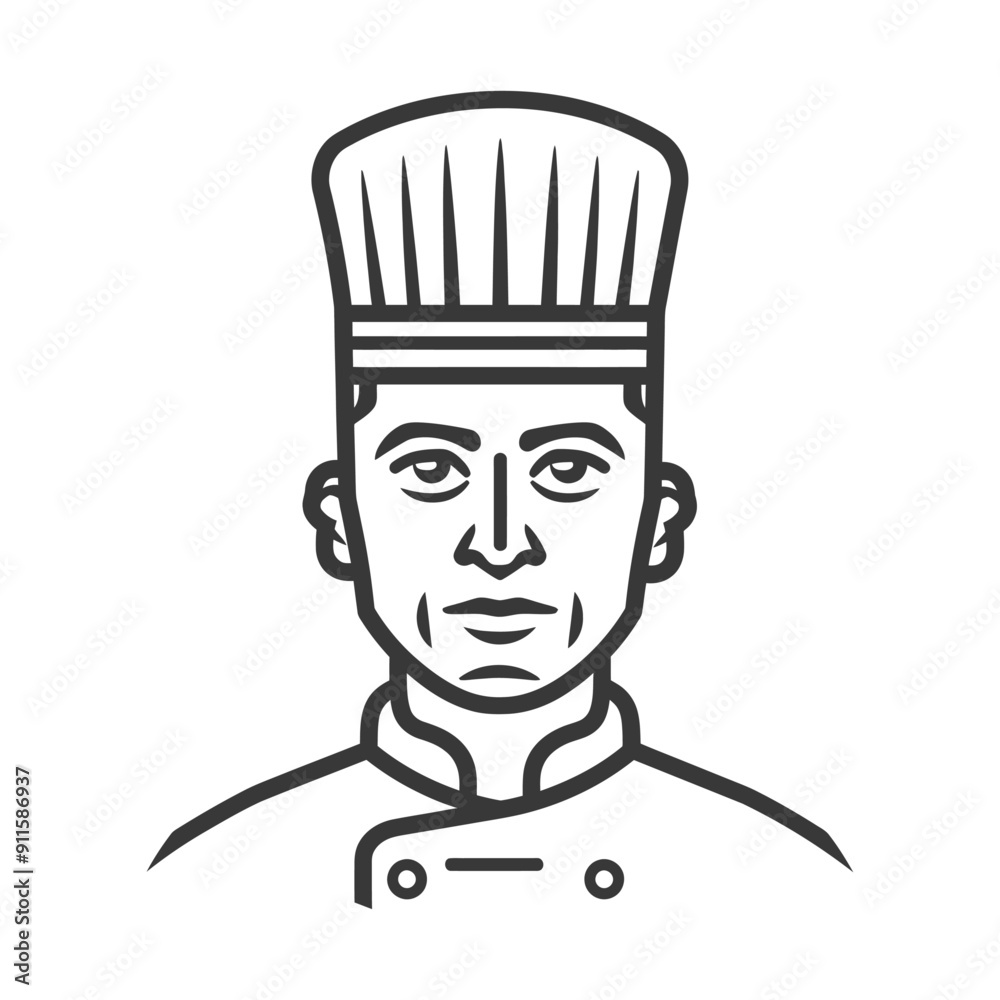 Line art illustration of a chef with a tall hat Line art illustration of a chef with a tall hat
