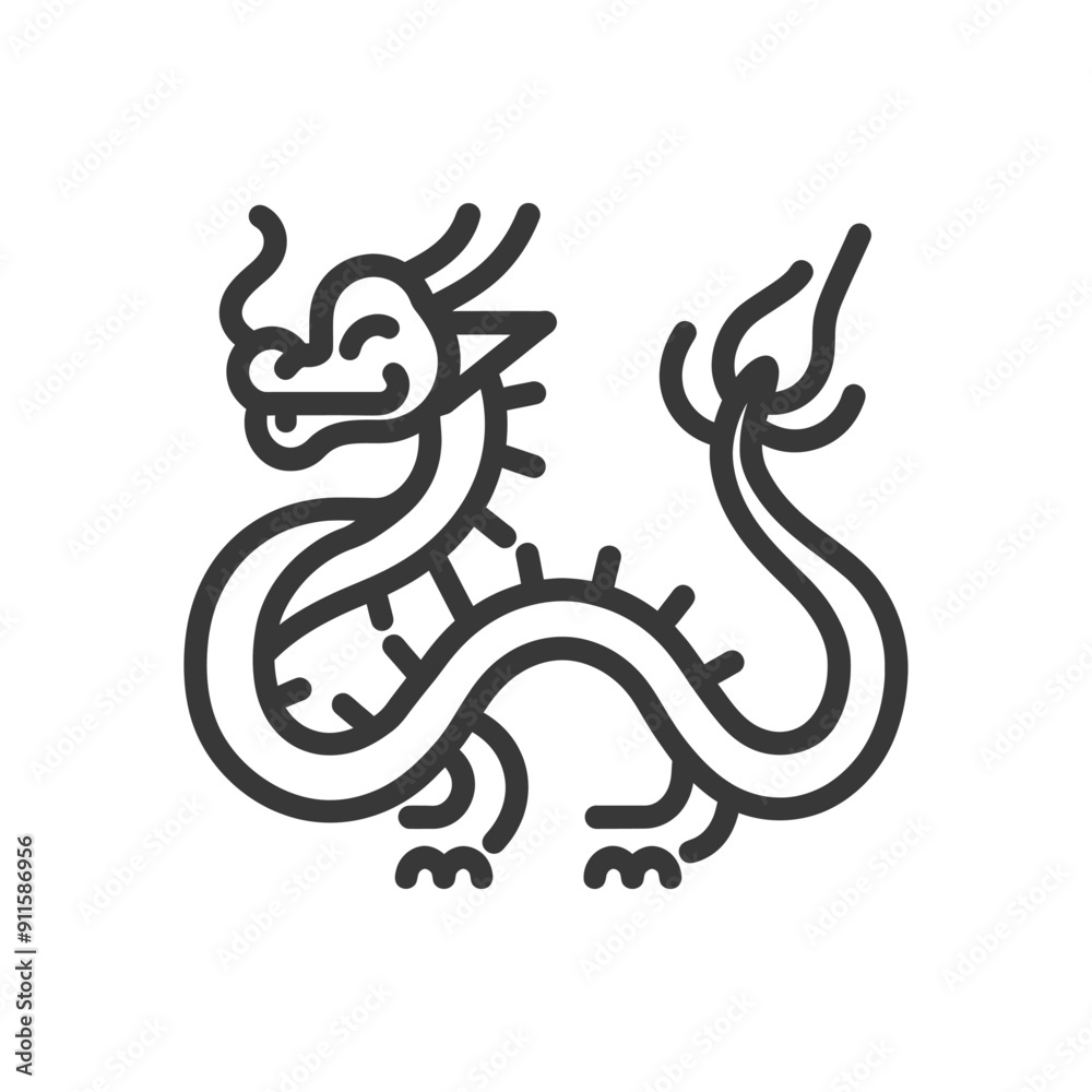 Line art illustration of a Chinese dragon Line art illustration of a Chinese dragon