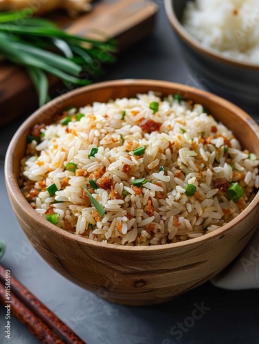 Planoriented jasmine rice wholegrain, showcasing natural and pesticidefree ingredients photo