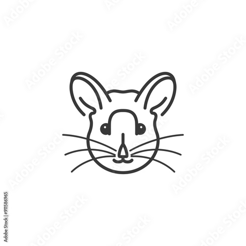 Line Art Illustration of a Chinchillas Head