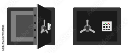 opened and closed safe box set vector illustration isolated on white background.