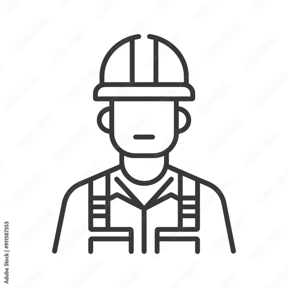 Line art illustration of a construction worker wearing a hard hat Line art illustration of a construction worker wearing a hard hat