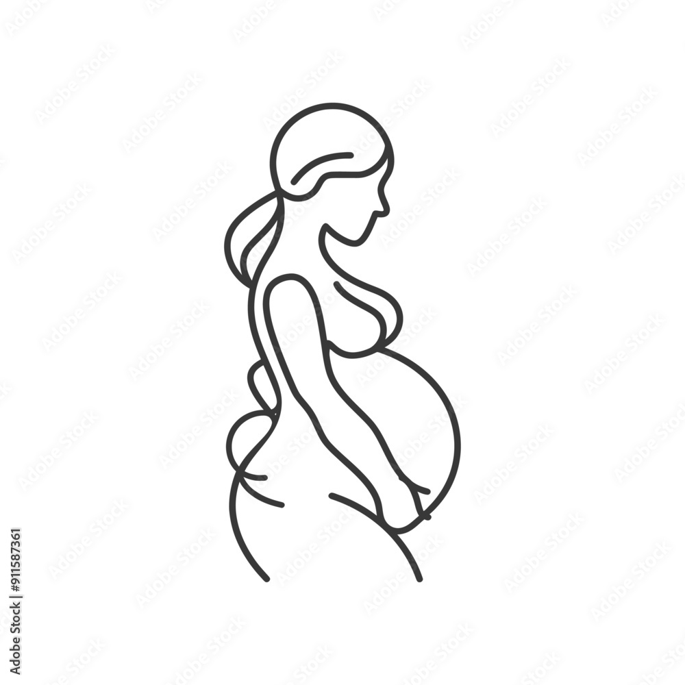 Side profile line drawing of a pregnant woman Side profile line drawing of a pregnant woman