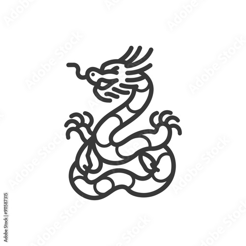 Wallpaper Mural Line Art Illustration of a Coiled Dragon Torontodigital.ca