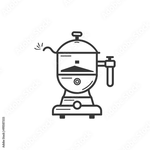 Line art illustration of a coffee maker with steam coming out of the spout
