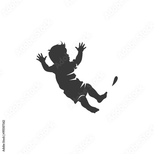 Silhouette of a Baby Falling Down with Arms and Legs Outstretched
