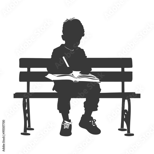 Silhouette of a Boy Sitting on a Bench Studying