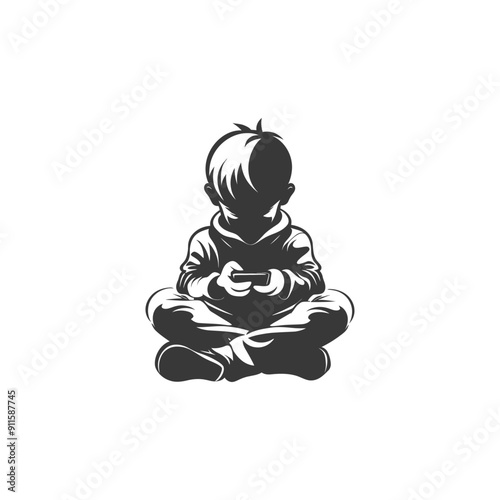 Silhouette of a Boy Sitting with a Smartphone