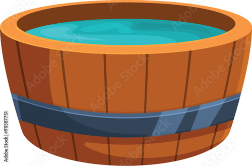 Wooden bucket is containing water for pouring on hot stones in a sauna or for bathing