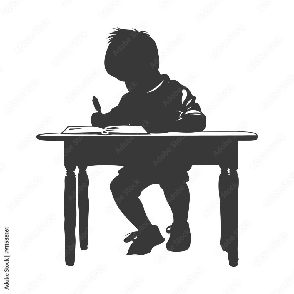 Silhouette of a child writing at a desk Silhouette of a child writing at a desk