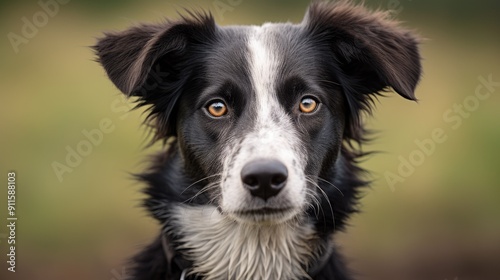 CloseUp Portrait of a Black and White Border Collie with Brown Eyes