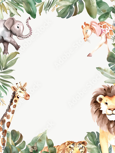 Cute animal illustration with copy space in the middle suitable for children's invitation design photo