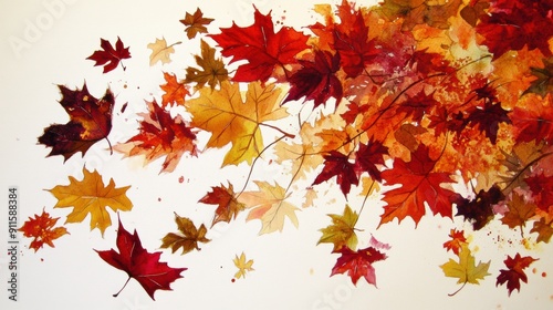 Autumn leaves watercolor painting depicting seasonal beauty