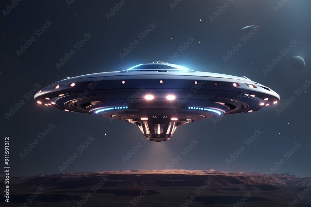 Obraz premium Unidentified flying object - UFO. Science Fiction image concept of ufology and life out of planet Earth. 3D illustration. 