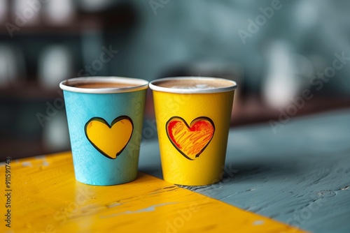 I like the idea of ​​my work, cup on yellow and blue photo