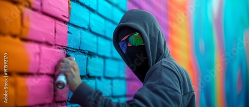 A muralist in an urban setting, using a spray paint instrument to create a vibrant street art mural, photorealistic, detailed textures, daylight, highresolution 8K , high-resolution, ultra HD,up32K HD