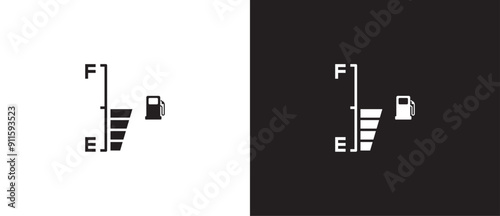 Vehicle fuel digital indicator, Full and empty simple icon, Gas and fuel meter flat icon, Fuel pump nozzle symbol, Gasoline Tank vector illustration on black and white background. Eps10