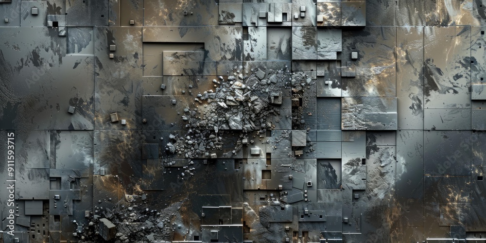 A textured metallic surface with geometric shapes. A textured metallic surface with geometric shapes.