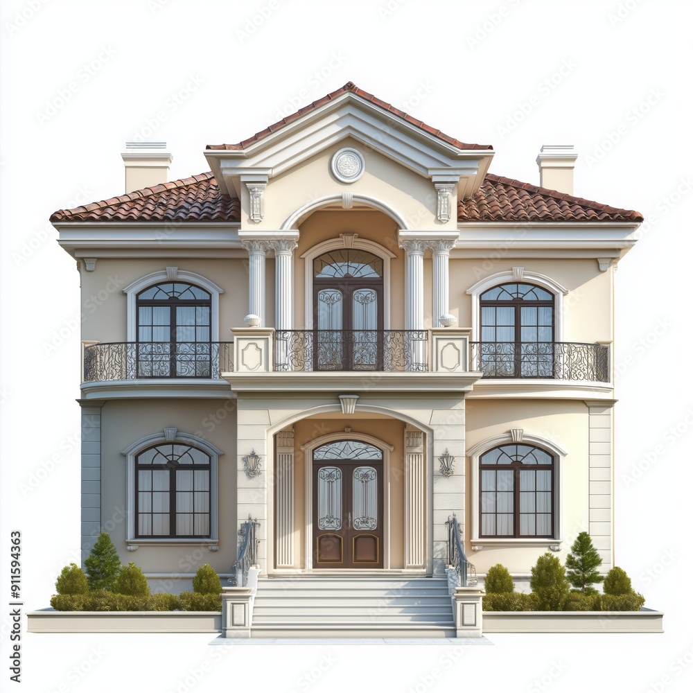 Fototapeta premium Front view of a luxury house isolated on a white background
