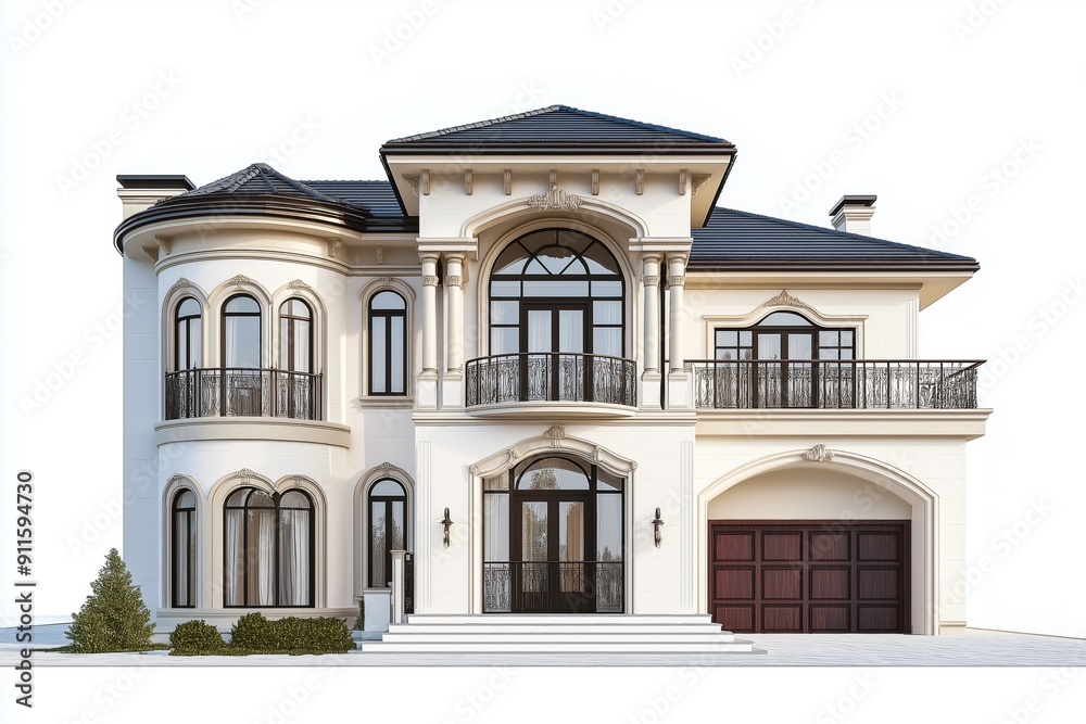 Fototapeta premium Front view of a luxury house isolated on a white background