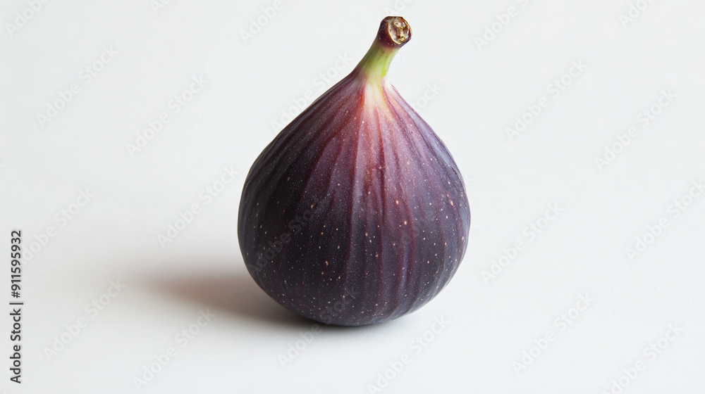 Obraz premium Ripe Teardrop-shaped Fig with Subtle Bloom on White Background