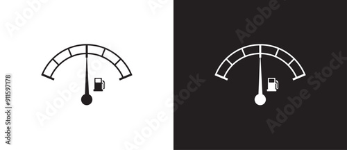 Simple Vehicle fuel indicator icon in line shape, full and empty flat icon, gas and fuel meter flat icon, fuel pump nozzle symbol, Gas Tank vector illustration on black and white background. Eps10