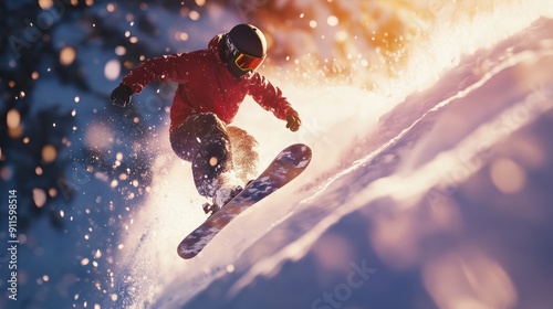 snowboarder in action - sports and recreation Generative AI photo