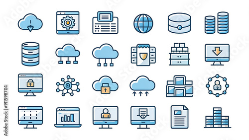 Comprehensive Information Technology Icon Set: Cloud Computing, IT Manager, Big Data, Data Analytics, Internet, Network Security & More - Solid Vector Graphics