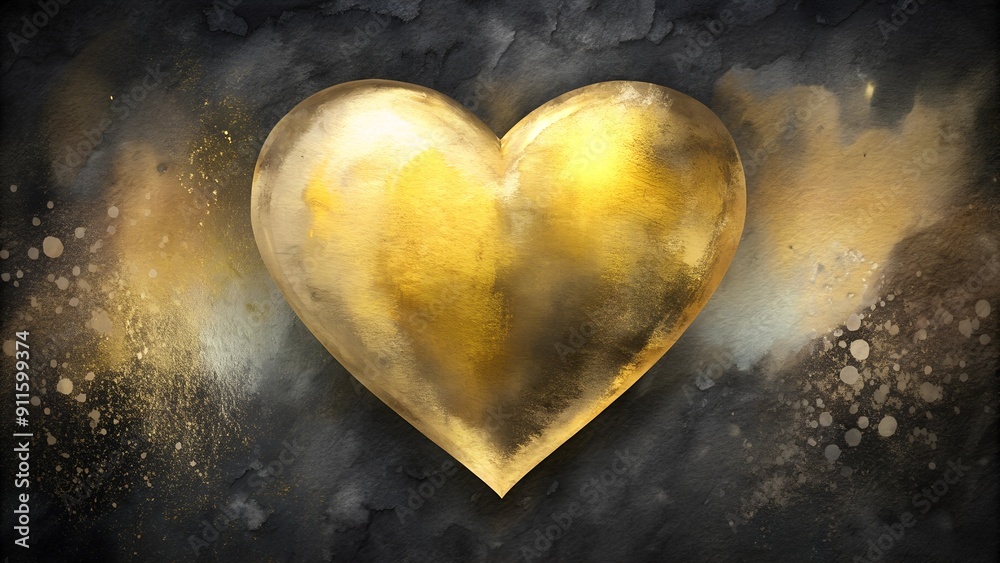 Golden Heart with Rich Brushstrokes on Dark Dramatic Background Golden Heart with Rich Brushstrokes on Dark Dramatic Background