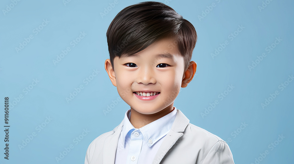 Portrait of a cute handsome happy Asian boy child with perfect skin, light blue background, banner. Portrait of a cute handsome happy Asian boy child with perfect skin, light blue background, banner.