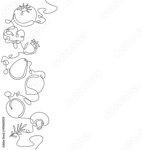Healthe Fresh Food  in Continuous Line Drawing Style isolated on white background. Vector illustration.