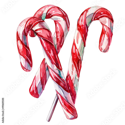 Watercolor painting of candy cane, isolated on a white background, candy cane vector