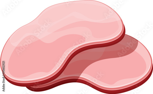 Two slices of ham overlapping each other on a white background