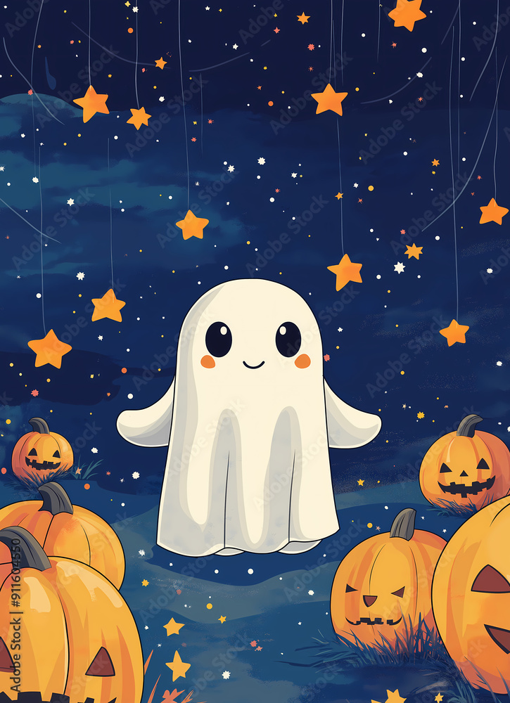Cute Cartoon Ghost Among Pumpkins and Stars, Halloween Theme. Ideal for Festive Designs, Kids' Projects, and Spooky Decorations. Halloween Fun, Whimsical Art, and Seasonal Celebrations. Cute Cartoon Ghost Among Pumpkins and Stars, Halloween Theme. Ideal for Festive Designs, Kids' Projects, and Spooky Decorations. Halloween Fun, Whimsical Art, and Seasonal Celebrations.