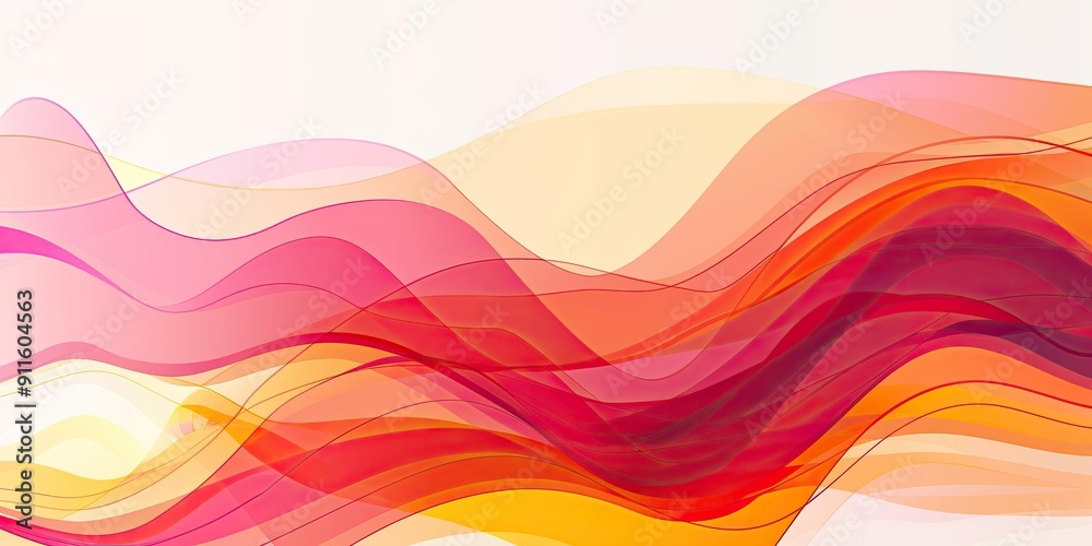 Abstract red and yellow waves on white.