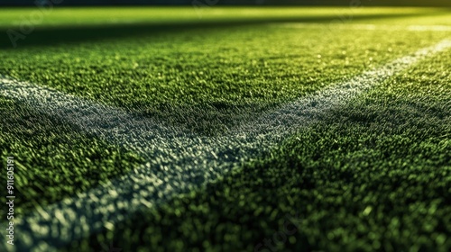 Close-up of artificial grass field with white lines photo