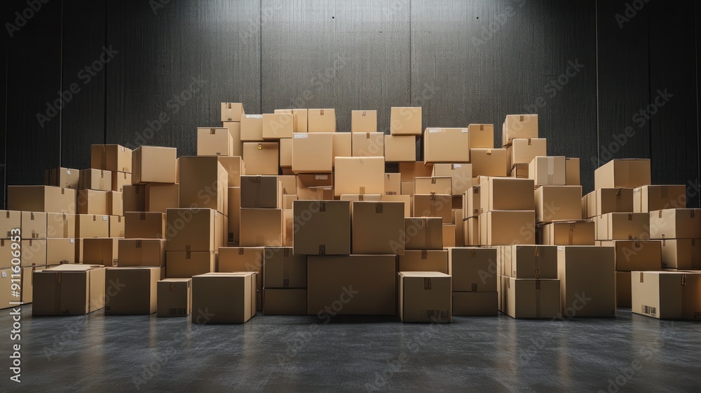 A Wall of Cardboard Boxes in a Warehouse Setting A Wall of Cardboard Boxes in a Warehouse Setting
