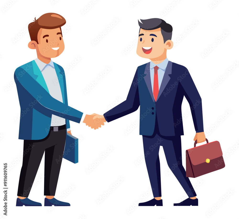 Two businessmen shaking hands in a deal agreement. Vector illustration Two businessmen shaking hands in a deal agreement. Vector illustration