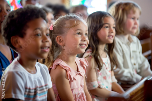group of children participating in Sunday school, selective focus