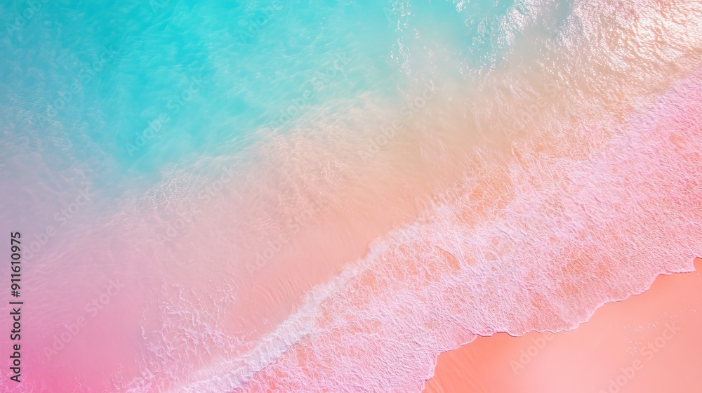 Aerial view of a pristine beach with soft pastel colors of pink, blue, and turquoise, nature background Aerial view of a pristine beach with soft pastel colors of pink, blue, and turquoise, nature background