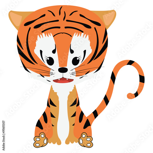 Vector illustration of a cute baby tiger smiling isolated