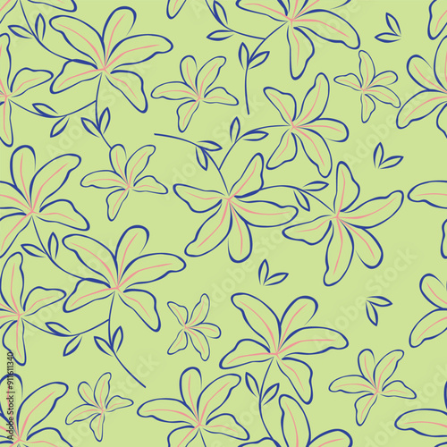 Elegance pink floral stems seamless pattern on a grey background. Vector hand drawn. Artistic, abstract flowers and tiny leaves, buds bells printing. Template for designs, fabric, fashion, textile
