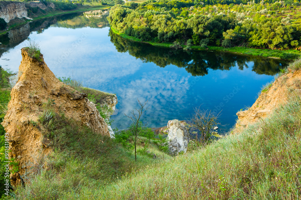 Fototapeta premium Photo with beautiful landscape and wonderful nature from the north of the Republic of Moldova, Europe. The Dniester River, the most important in Moldova.
