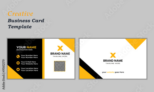 An elegant and simple business card design template- Yellow and dark black color professional business card design .